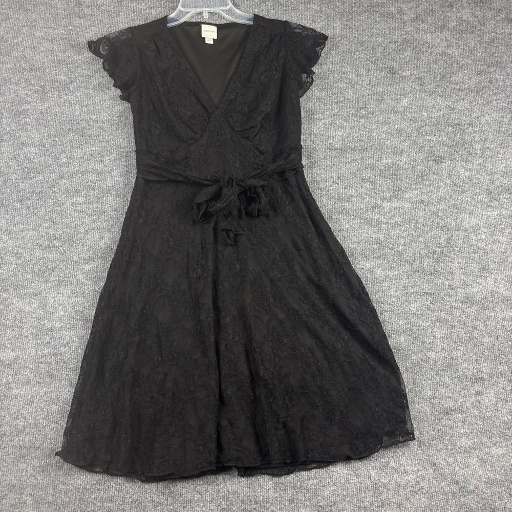 Merona Black Lace V Neck Dress XS Tie Waist Flutter Sleeve